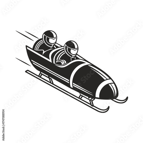 Two person bobsled team in black and white vector bobsleigh