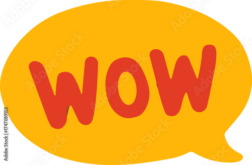Bright yellow speech bubble with the red word “WOW,” expressing surprise, excitement, or amazement in a bold, playful style.