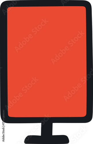 Blank red advertising board with a black frame in flat cartoon style, ideal for inserting sale messages or promotional text.