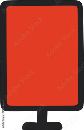 Blank red advertising board with a black frame in flat cartoon style, ideal for inserting sale messages or promotional text.