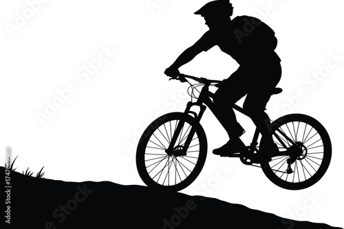 Silhouette illustration of mountain biker riding uphill showing adventure, sport, endurance, and outdoor fitness lifestyle concept design