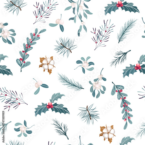 Christmas seamless pattern on transparent background