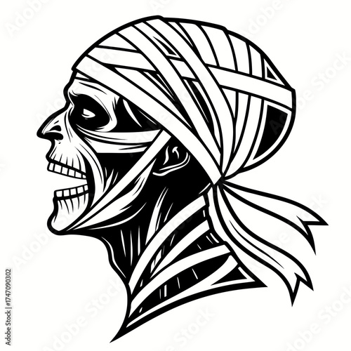 Black and white mummy head icon profile silhouette 1