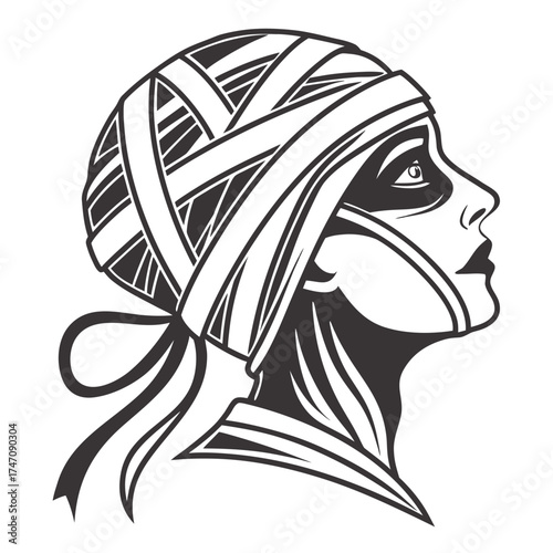 Black and white mummy head icon profile silhouette