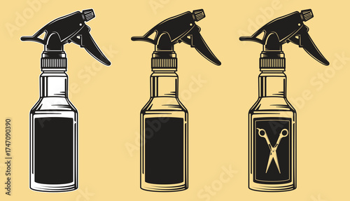 Barber Spray Bottle with Scissors Icon Vector Illustration, Classic Vintage Look