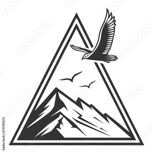 Black vector eagle and mountains inside triangle bird