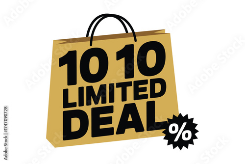 Golden shopping bag announces a limited time 10 10 deal with a percentage symbol