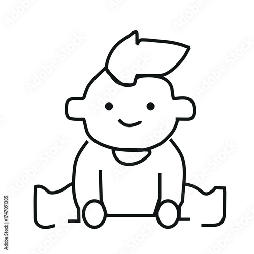 baby boy  icon. Baby face. Cute baby logo, badge, label, symbol, black, line, vector, isolated illustration. Baby care symbol. Cute child smile sign.