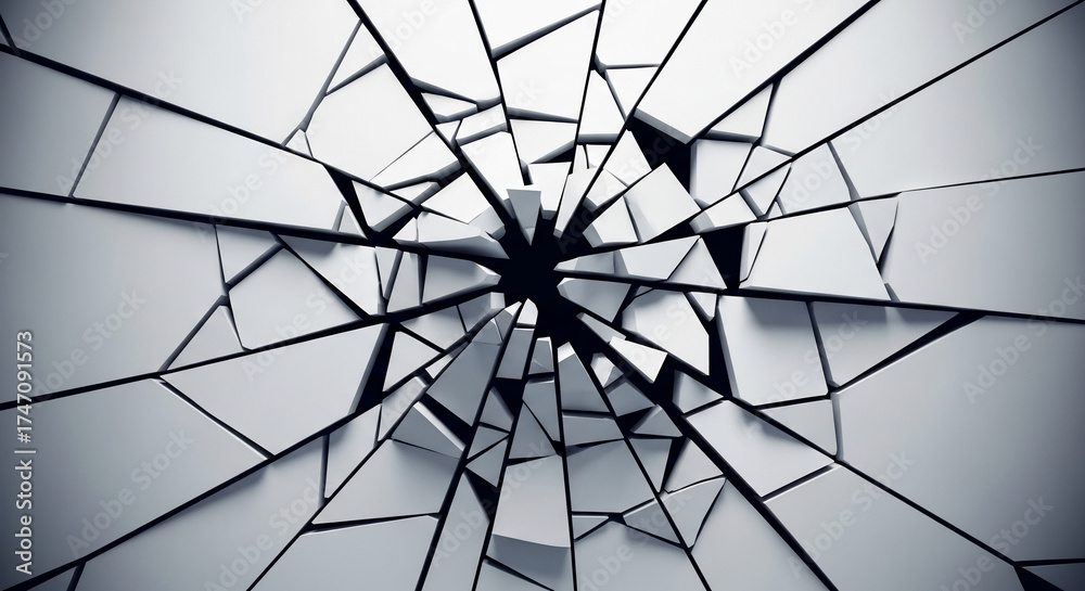 Obraz premium Modern abstract shattered geometric design, perfect for backgrounds, futuristic presentations, or conceptual art projects, adding depth and visual impact to any creative endeavor