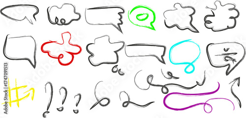 Variety of hand drawn speech bubbles and design elements illustration
