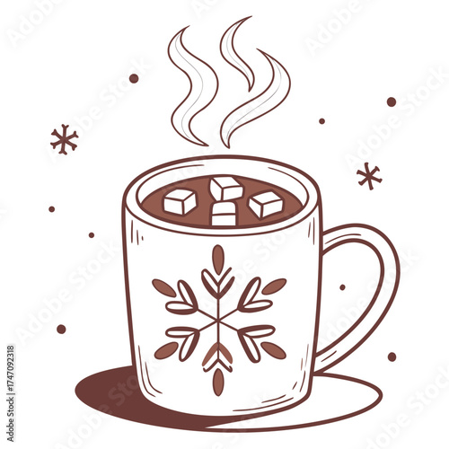 Hot chocolate mug with marshmallows and steam winter