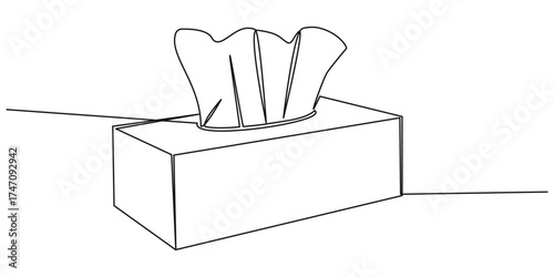 Continuous one line drawing of Tissue Box. Single line drawing illustration 