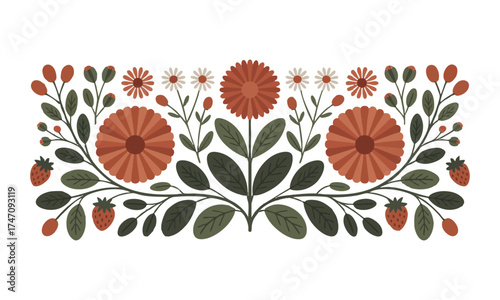 Cream Daisy & Rust Sunburst Mix – Botanical Vector Icons Panel on White, textile pattern print, fabric print, easily editable.