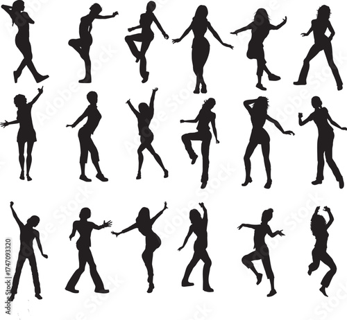 vector silhouettes of party woman dancing 