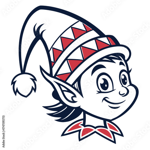 Cute elf head with red and blue striped hat icon vector