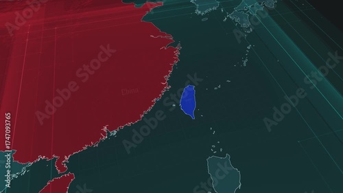 Zoom in to the map of Taiwan Strait with text, textless