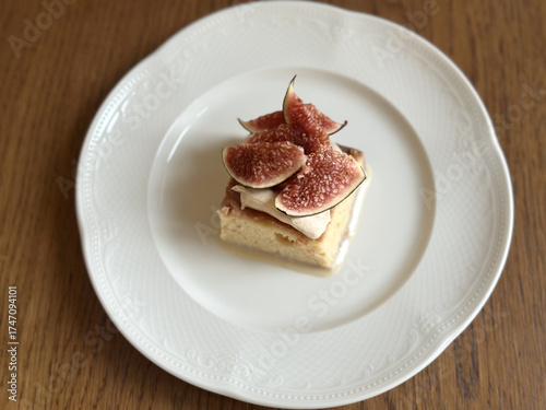 Close-Up Fig Pie Slice on White Plate