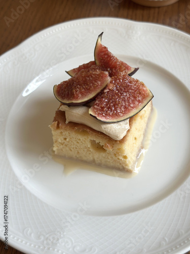 Close-Up Fig Pie Slice on White Plate