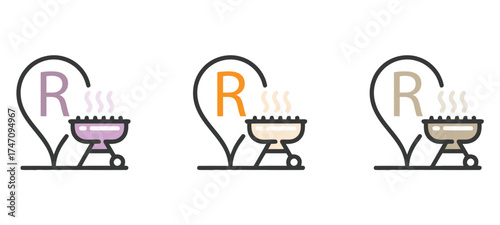 Vector logo concept featuring a stylized BBQ grill or outdoor cooking station with a letter "R" initial, ideal for a restaurant, catering, or grilling brand logo.