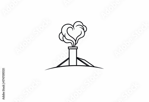 Minimalist Illustration of Factory Chimney Emitting Heart-Shaped Smoke Symbolizing Love and Environmental Awareness in Industrial Design