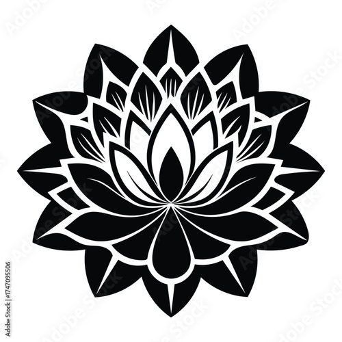 Water Lily Silhouette Vector Icon in Solid Black Minimal Style for Nature, Pond, and Botanical Design