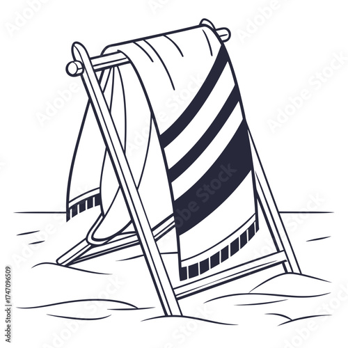 Beach towel on wooden lounge chair icon folded minimal