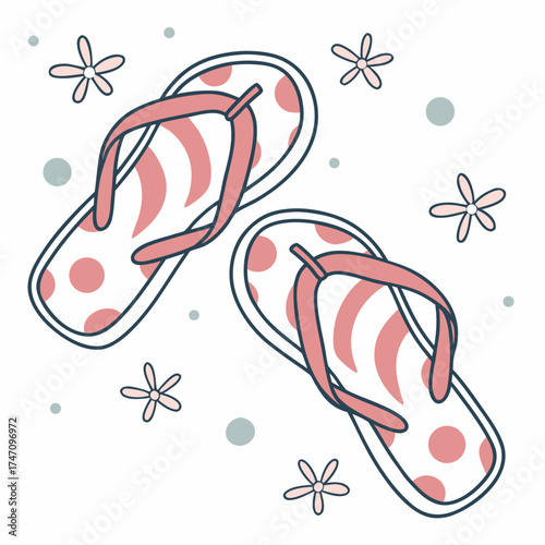 Cute pastel flip flops with polka dots and flowers