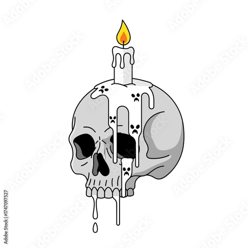 Melting Skull Candle With Sad Faces Dripping Wax.