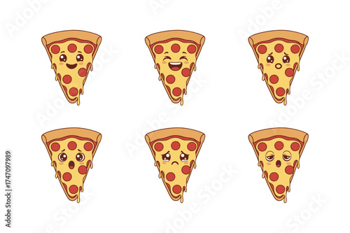 Cute Pizza Emoji Vector Set