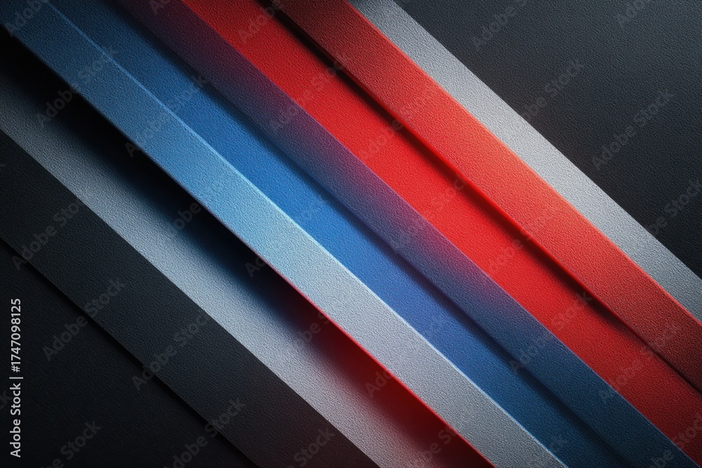 Fototapeta premium Abstract Background with Diagonal Metallic Lines in Red, White, and Blue