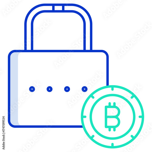 Lock bitcoin outline color icon design