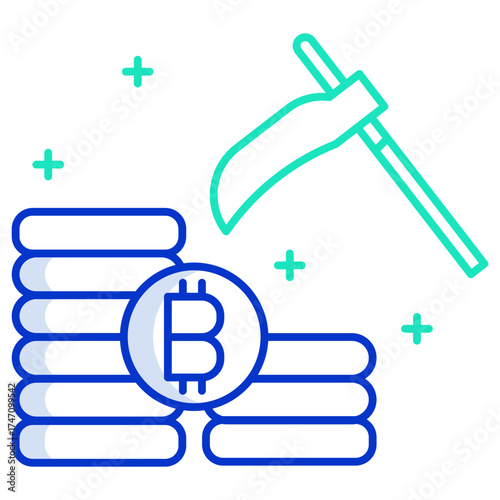 bitcoin mining outline color icon design