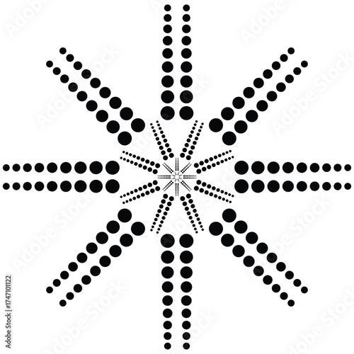 Radial Eight-Point Star Dot Pattern – Abstract Optical Geometry in Black and White  Modern Mandala Style Symmetrical Wall Art  Precision Dotwork and Circular Design for Minimalist Decor