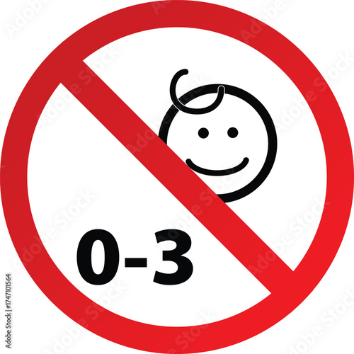 No 0–3 Age Restriction Sign – Red Circle Prohibited Baby Icon, Not Suitable for Children Under Three Years Vector Warning Label