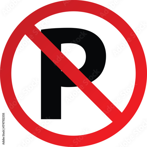 No Parking Sign – Red Circle with Slash Over Car Icon, Prohibited Vehicle Parking Area Safety and Traffic Regulation Vector Illustration