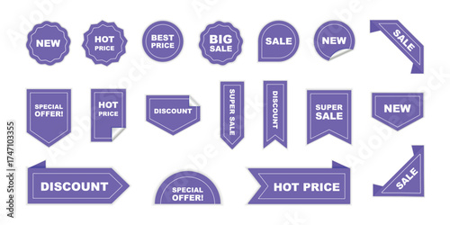 Realistic red price tags collection. Promotional sale badge with text. Special offer or shopping discount label. Vector set of adhesive stickers with a folded edges. Vector illustration