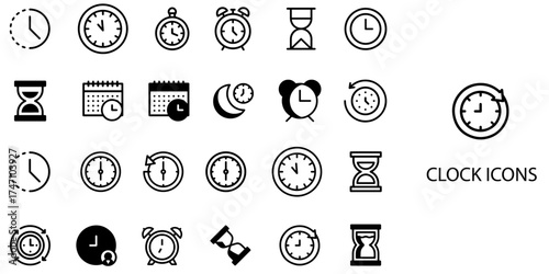 Clock simple concept 24 Black and White color icons set .Vector illustration.