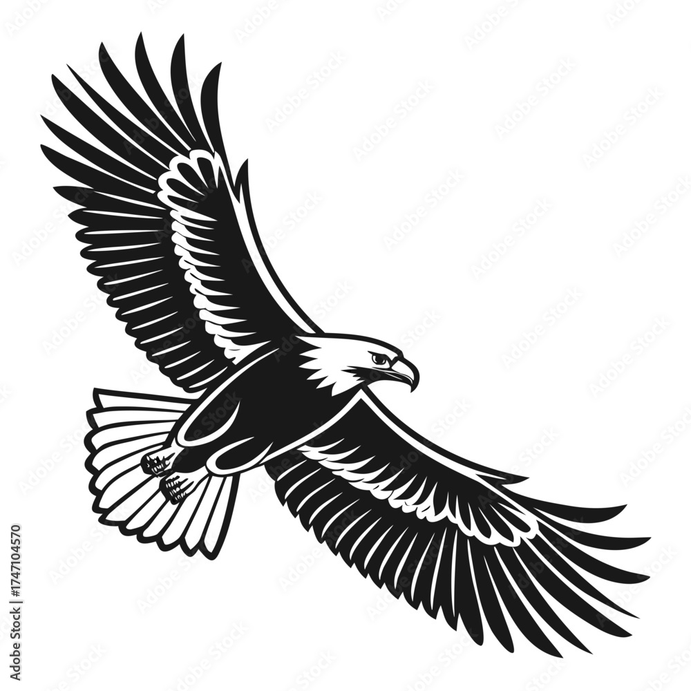 Fototapeta premium Black eagle in flight flat graphic bird flying