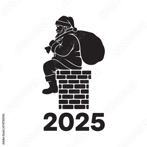 Stylized Santa Claus Sitting on Chimney with Gift Sack 2025