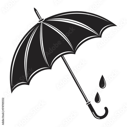 Black umbrella with raindrops on white background vector