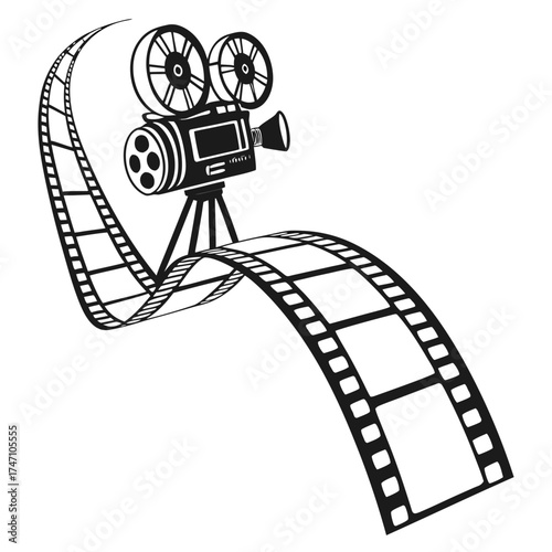 Black vintage film camera and film strip logo vintage camera 1