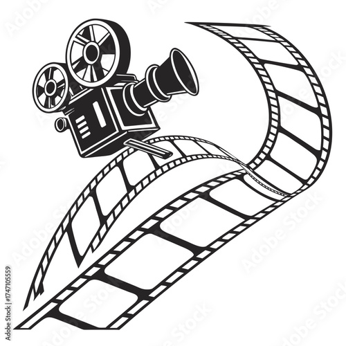 Black vintage film camera and film strip logo vintage camera