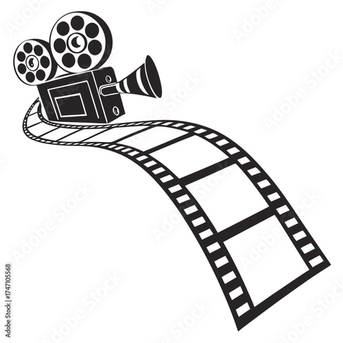 Black vintage film camera with film strip logo vintage camera