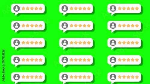 Multiple 5 star review scrolling animation on green screen