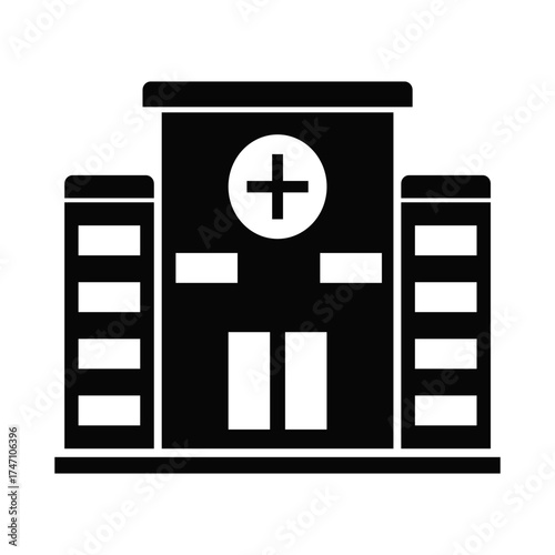 Flat Hospital Building Icon for Medical and Healthcare Design