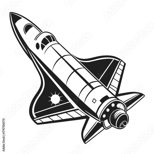 Black spaceship icon on white background space shuttle