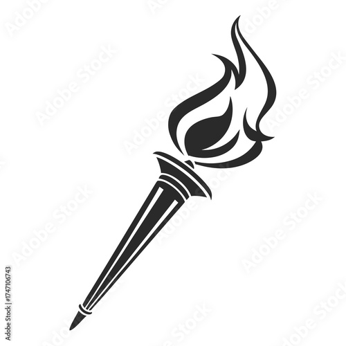 Black torch flame graphic on white background fire