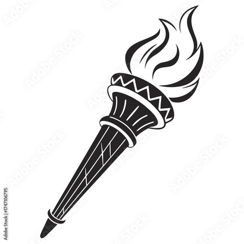 Black torch with stylized flame on white background 1
