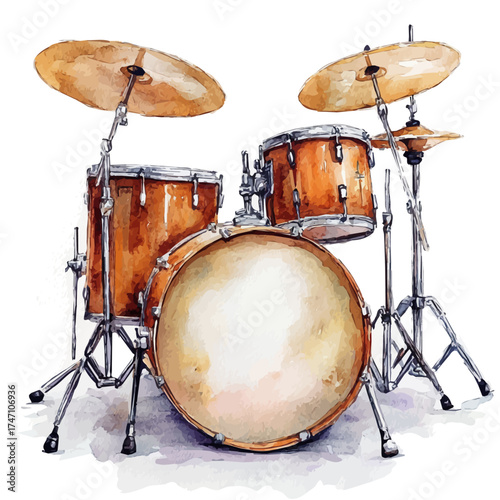 Drums, watercolor clipart vector, isolated on a white background.