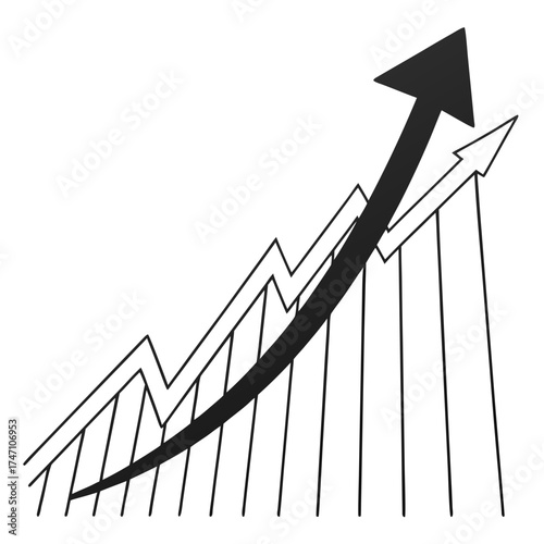 Black arrow graph rising on white background growth